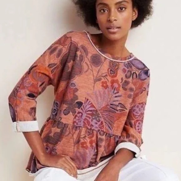 Anthropologie Tops - Anthropologie Saturday Sunday Colleen Babydoll Sweatshirt Top Orange Dloral